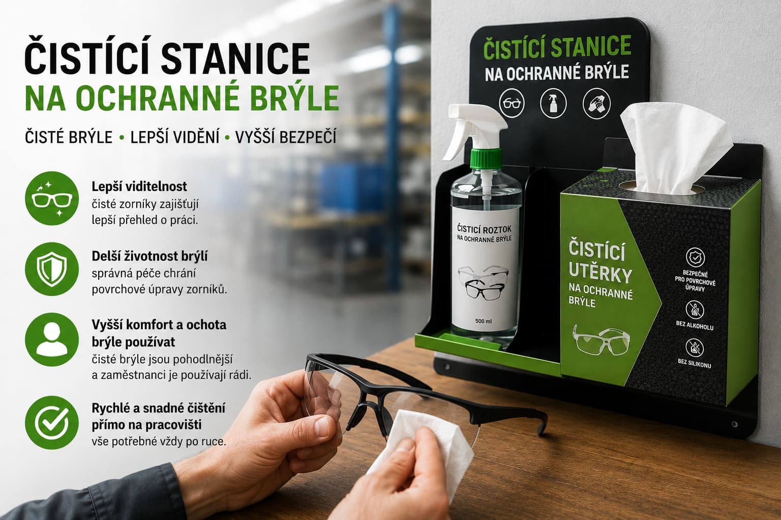 čistící stanice na ochranné brýle - návod